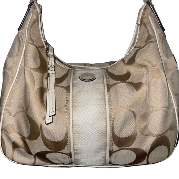 Coach Signature Stripe Convertible Hobo Bag (Shoulder & Crossbody) - Picture 8 of 14